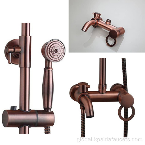 China Stainless Steel Bathroom Exposed Top Thermostatic Rainfall Mixer Shower Set Antique Brushed Rose Gold and Bath Faucet Supplier